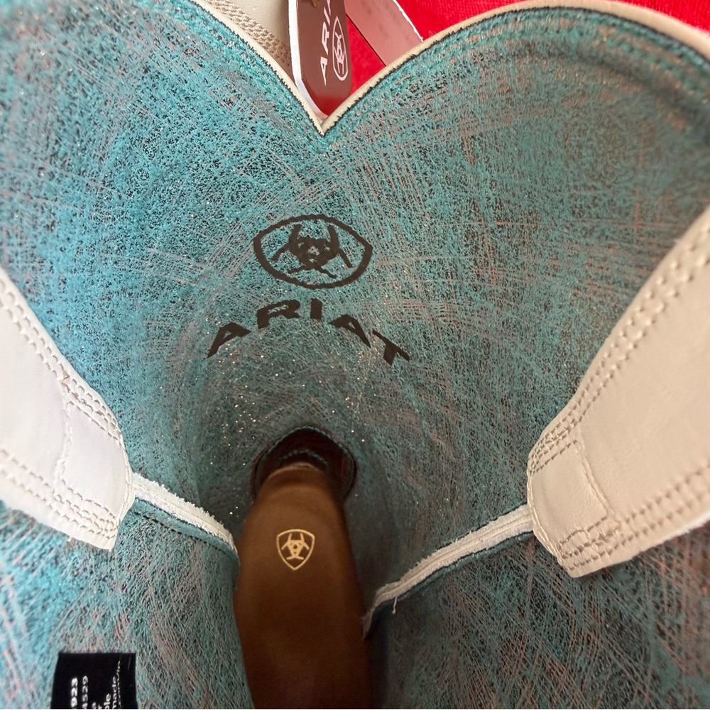 Ariat Women's White Western Boots 9B Country Teal Turquoise BRAND NEW with Tags - Picture 10 of 12
